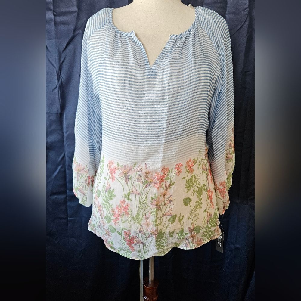 NWT Zac & Rachel Lightweight Mixed Print Poet Top Plus Size 2X